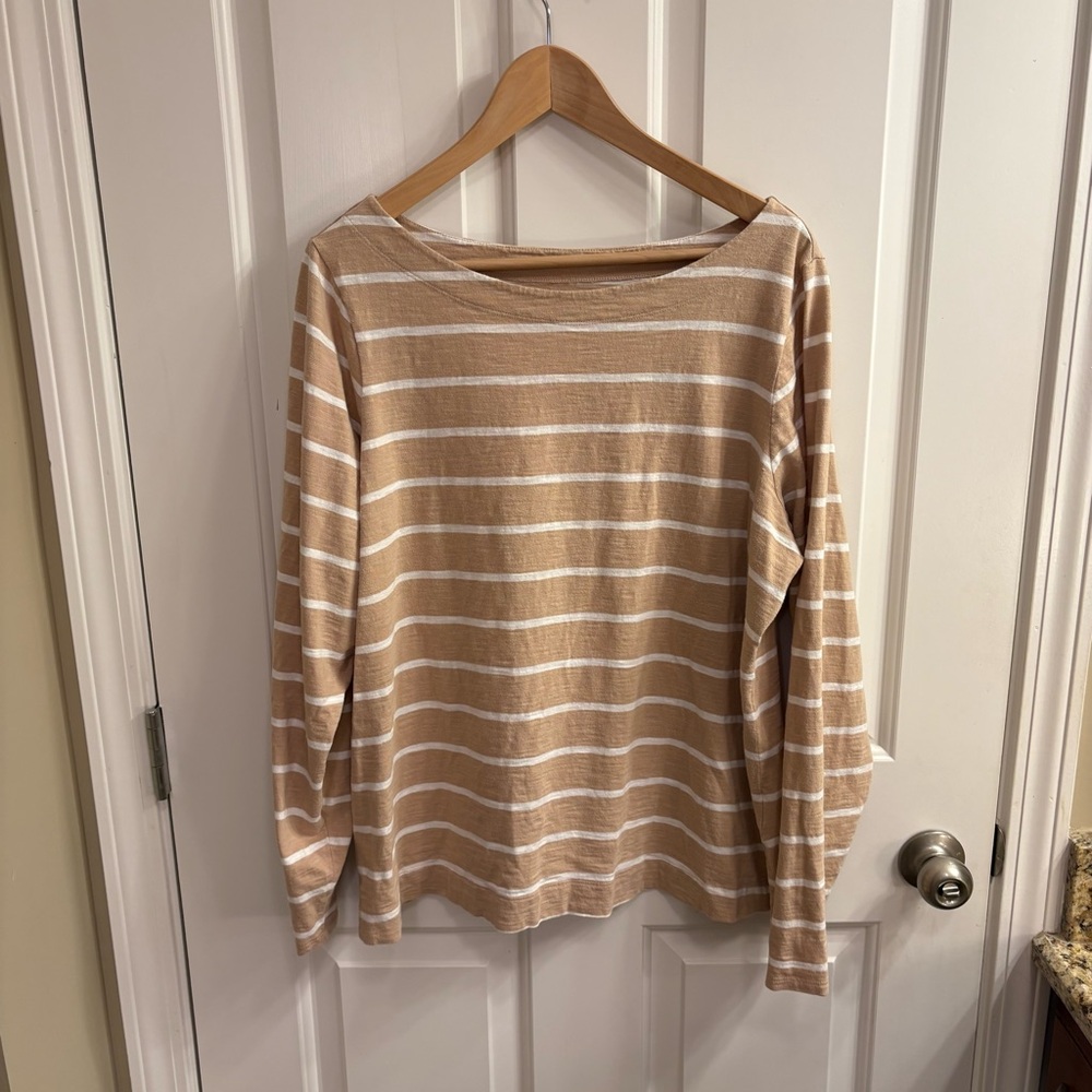 TALL Old Navy Striped Tan and White Long Sleeve Top, XL Tall